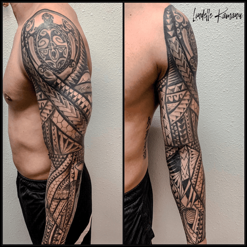 Freehand Polynesian Tribal Full Sleeve Tattoo