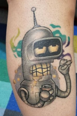 Healed shot of this Bender I did a while back!..#secks #darthsecks #ghosttownbodyart #bendertattoo #Futurama #newschooltattoo #newschool 