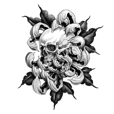 Available flash. #blackwork #linework #tattoodesign #blackandgrey #skull #chrysanthemum #drawing #illustration #illson #illsontattoo