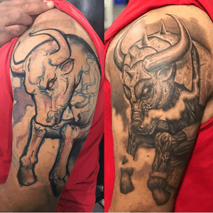 Before and After of Freehanded Armored bull!