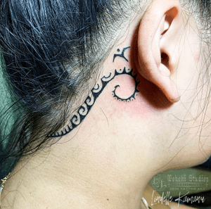 Little custom freehand Polynesian tribal behind the ear tattoo 
