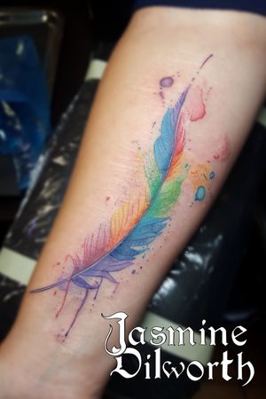 watercolor feather coverup done a few weeks ago! #tattoo #tattooartist #femaletattooartist #watercolor #watercolortattoo #feathertattoo #colortattoo #colorful #rainbow #rainbowtattoo #armtattoo #forearmtattoo #scarcoverup #scarcoveruptattoo #greenland #greenlandnh #nh #newhampshire #geneva #genevany #ny #newyork #boston #kittery #dovernh #portsmouthnh #fingerlakes 