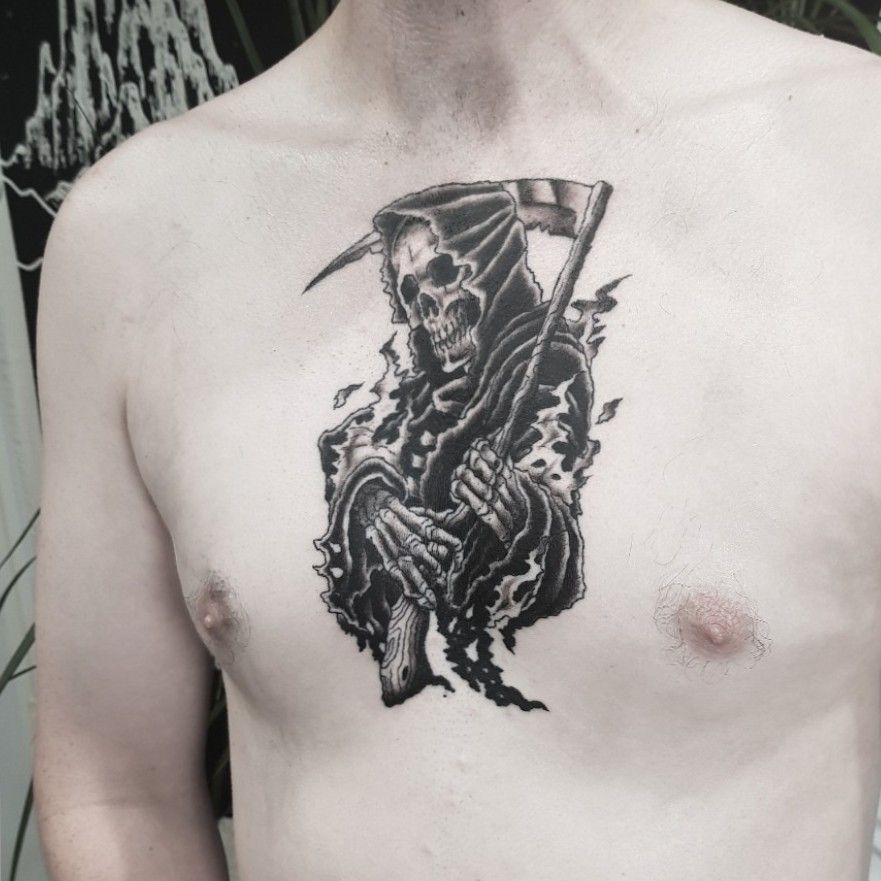 Chest Tattoos  Inked Magazine  Grim reaper tattoo Reaper tattoo Chest  tattoo men