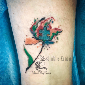 Freehand Watercolor Autism Awareness Tattoo