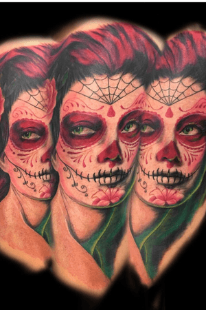 Realistic full colour sugar skull 🤩 done at @madcatztattoo by @bigbear_tattoos on insta