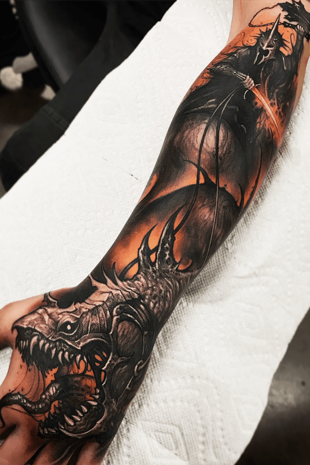 My new Witch King Of Angmar tattoo to start my fantasy sleeve  rlotr