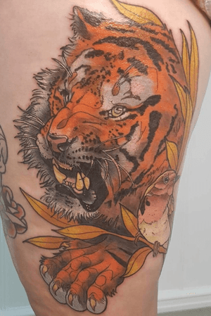Neo-traditional tiger done by senior artist @bigbear_tattoo - insta 