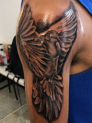 My Nephew Tae! First came in for a cross and when asked what his next tattoo would be he said "I just wanted this" he now has one full sleeve and now leaning towards another lol 😆 
