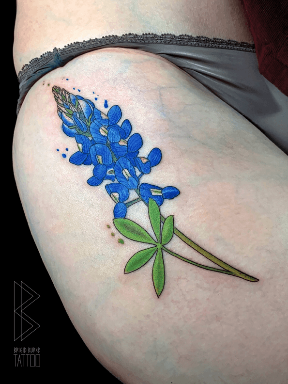 Tattoo uploaded by Brigid Burke • Texas blue bonnet #bluebonnet #texas  #tributetattoo #watercolor #neotrad #neotraditional #floraltattoo  #flowertattoo #color #colortattoo • Tattoodo