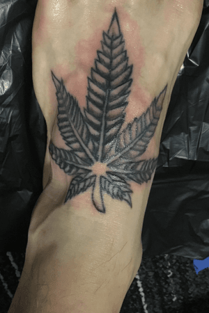 Black and Grey Cannabis Leaf