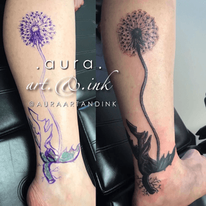 Dandelion coverup calf + ankle tattoo.