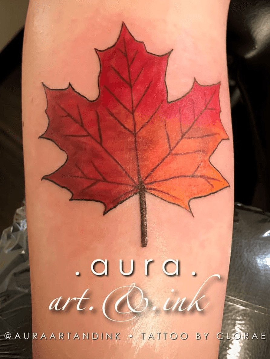 First tattoo maple leaf done by Dominique Barbeau at Obscura Tattoo in  Ottawa Canada  rtattoos