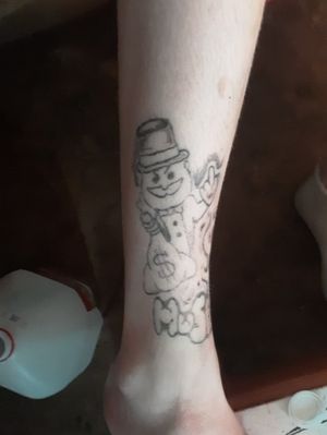 Monopoly man I started on my shin i messed up on his mustache not sure how to fix any ideas?.