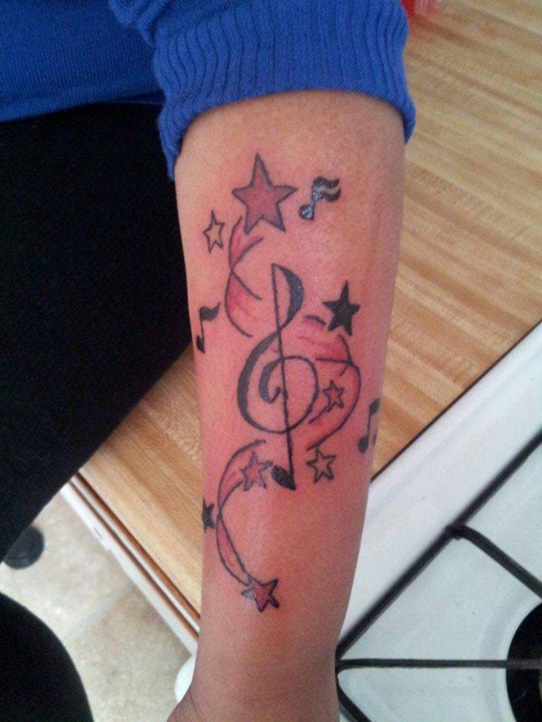 Tattoo uploaded by Keno • I added the music note in & red note trail along  with the other music notes • Tattoodo