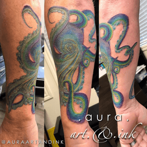 Color octopus, forearm tattoo.