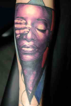 First session on a cover-up/sleeve tattoo ive been working on. #CoverUp #Sleeve #ColorPortrait #PortraitTattoo #Portrait #ColorRealism #ColorTattoos #GirlsWithTattoos #Atlanta #Georgia #AUC #ClarkAtlanta #Spelman #GaState #IronPalmTattoos