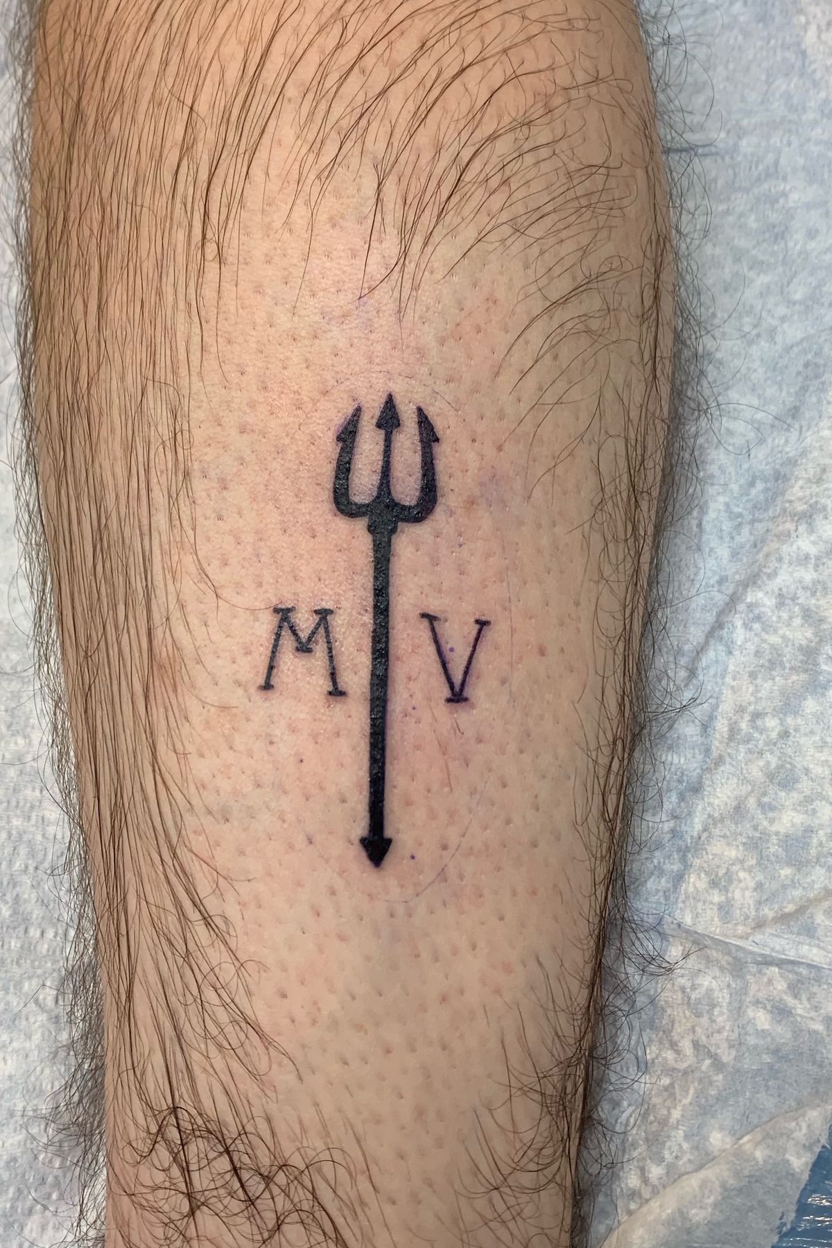 Tattoo uploaded by Blane Hays • trident pitchfork calf black grey