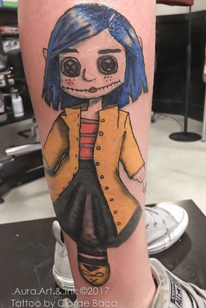 Custom drawn Coraline doll tattoo
