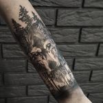 "Wolf in forest" for my regular costumer and friend Alesia ▪ #тату #волк #trigram #tattoo #wolf #inkedsense #tattooist #кольщик 