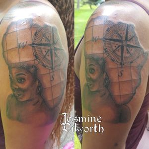 Really fun tattoo done a few weeks back!#tattoo #femaletattooartist #tattooartist #armtattoo #africatattoo #portraittattoo #blackandgreytattoo #compass #compasstattoo #map #maptattoo #greenland #greenlandnh #nh #newhampshire #geneva #genevany #ny #newyork #fingerlakes #boston #kittery #dovernh 