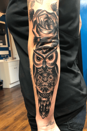 Black n grey owl tat