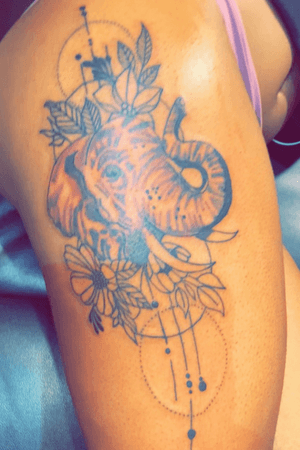 Elephant & flower tattoo 