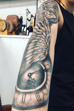 Outer forearm and top of arm done in one day sitting by bigbear_tattoo ( on instagram) 