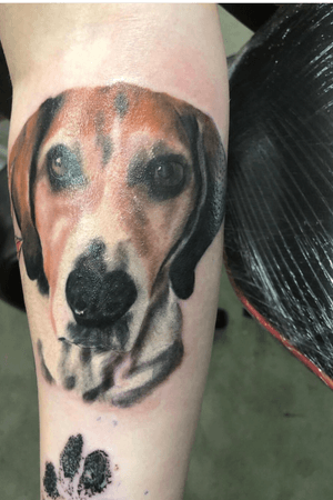 Cutsom little doggy portait dine by bigbear_tattoo... check out his instagram to see more of this work 