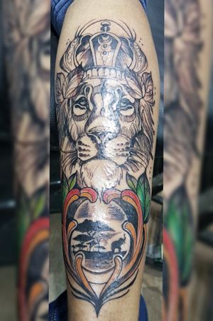 Lion Fine Lime Jungle theme tattoo