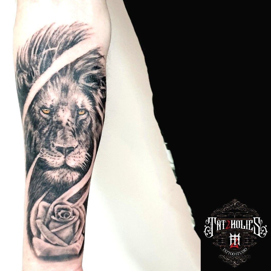 I posted the lion the rose and the shitty clock from a local shop  earlier Here are two more lions from the same artist  rshittytattoos
