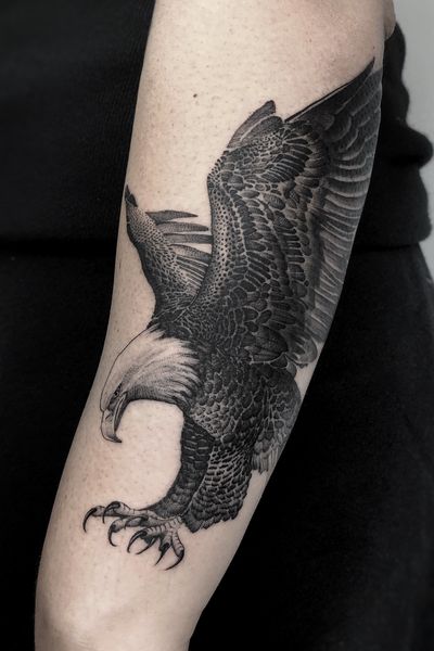 Black and grey single needle eagle done @southcitymarket