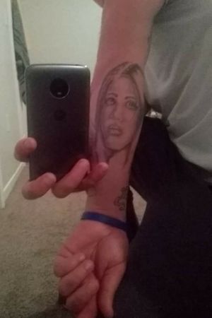A little hard to see but another #handpoked tattoo I did of a free handed portrait.