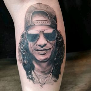 Finished my Slash portrait in two sittings, 27th November 2018#slash #portrait #slashtattoo #calftattoo