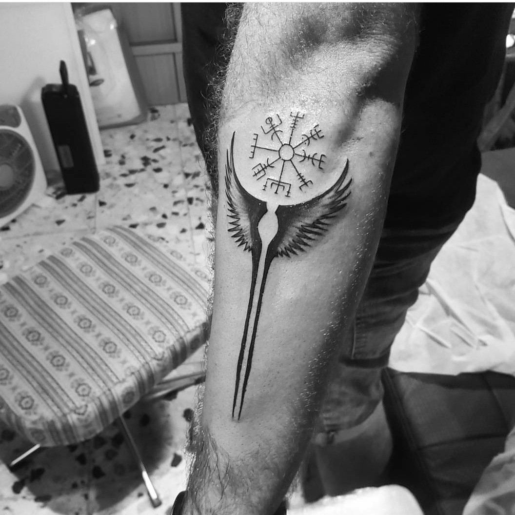 Tattoo uploaded by astral ink studio • Valkyrie compass #compasstattoo  #tattooart #valkyrie #ValkyrieTattoo #Black #NordicTattoo #vikingtattoo  #vikings • Tattoodo