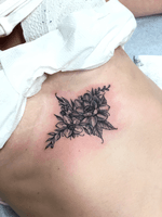 Sternum floral fineline single needle lotus and cherry blossoms
