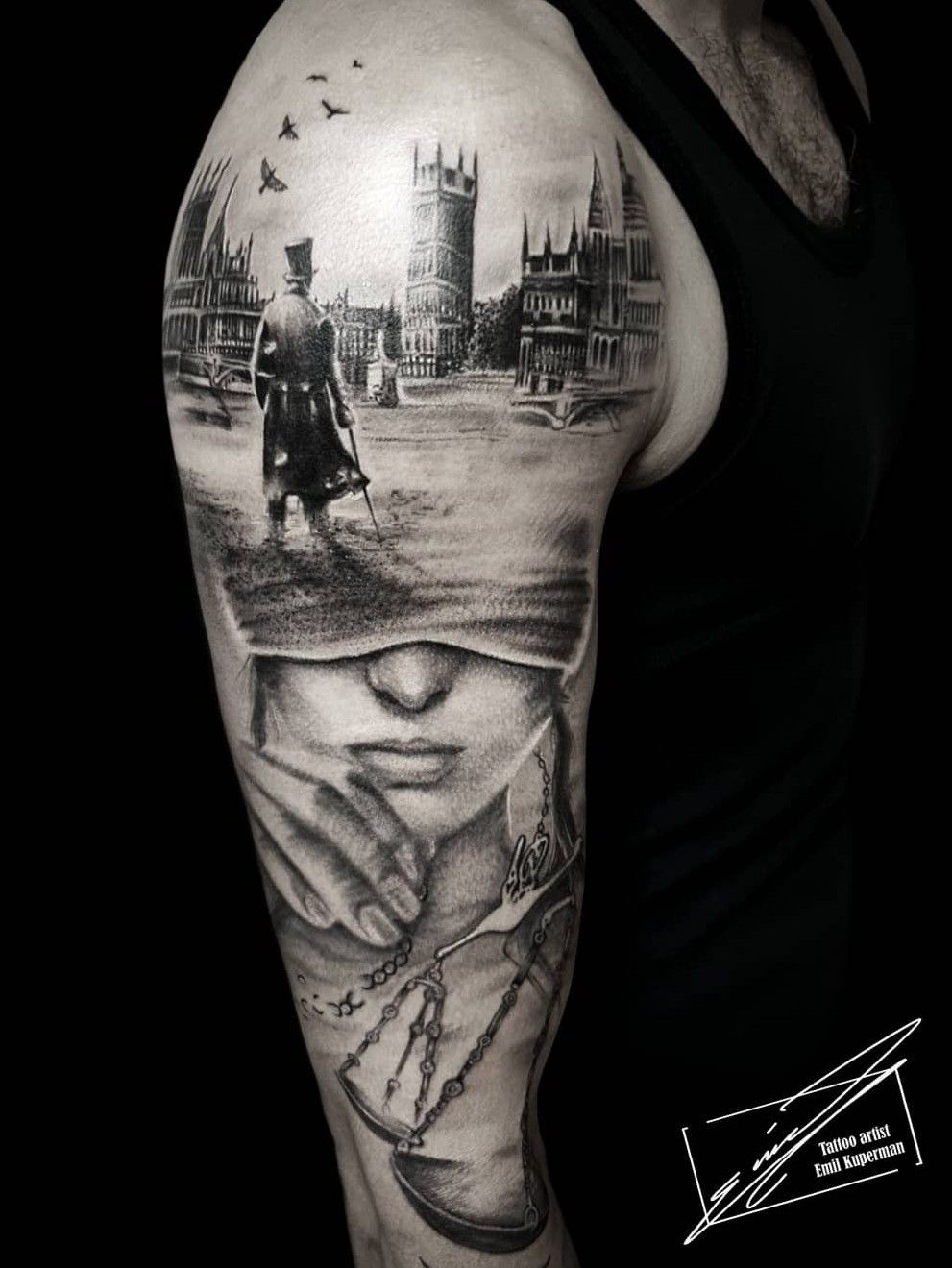 Tattoo uploaded by Scully  Lady justice inner forearm blackandgrey  chicano statue LadyJustice belfast northernireland  Tattoodo