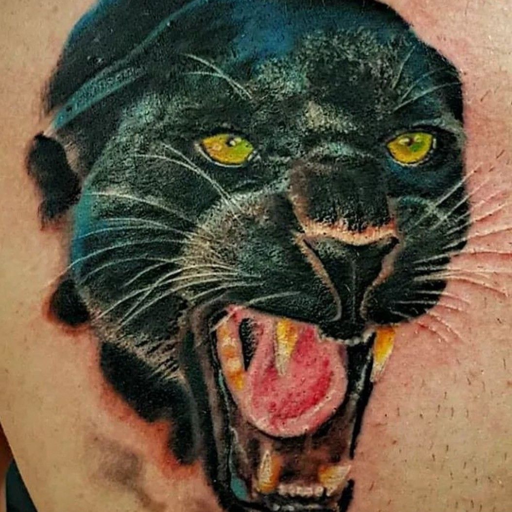 Pic of da kitty Thanks Mike      blackpanther panther  panthertattoo realismtattoo realism fangs mouth detail tatsbyalvaro   Instagram