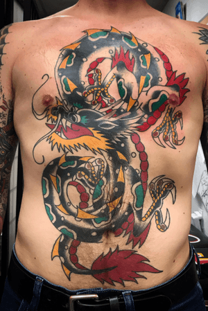 Traditional Dragon tattoo by Krooked Ken  #denton #maryland #traditional #dragon #tattooartist 