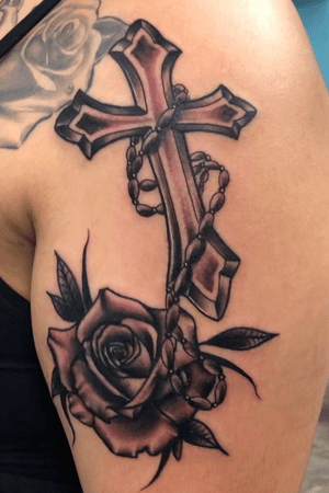 Black n grey rose and cross