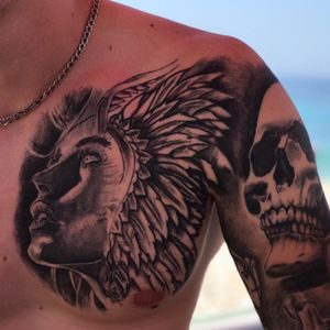 Healed pic in my bro 🙏 Done at @house_nr.10 ➕egestngracani@gmail.com➕ . . . . . . . #healedtattoo#tattoo#tattoos#tattooartist#ink#inked#inklife#inkmaster#art#artist#artlife#artwork#photorealism#realistictattoo#blackandgrey#potrait#photoshoot#skull#wings#worldofartists#realisticink#instagood#2019#egestink#housenr10