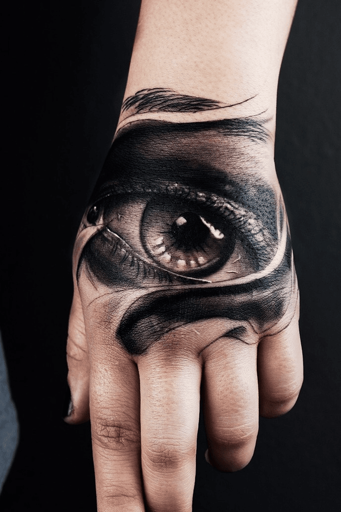 Premium Photo  Girl with eye tattoos on hand palm covering her eyes