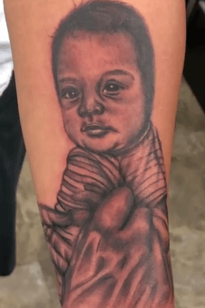 Baby portrait black n grey tattoo