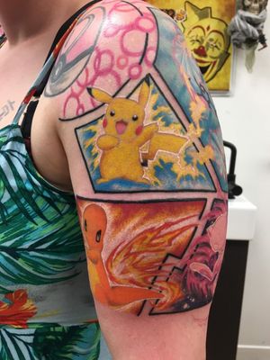 #pokemon #Pikachu #pikachutattoo #charmandertattoos #charmander #pokemonsleeve #color #colour #anime #womens #womenwithtattoos #cartoon 