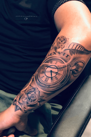 Rose and watch tattoo