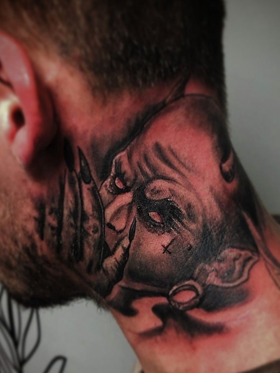 Devil Whispering In Your Ear done by Caleb  Luckys Tattoo in Cambridge  MA  rtattoos