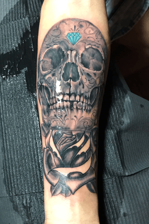Skull and rose mix of styles