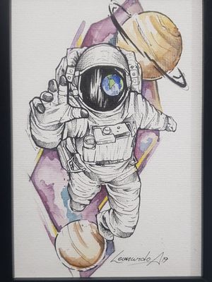 Astronauta feito pelo artista Leonardo Almeida #planet #space #watercolortattoo #dotwork #astronaut #astronauttattoos 
