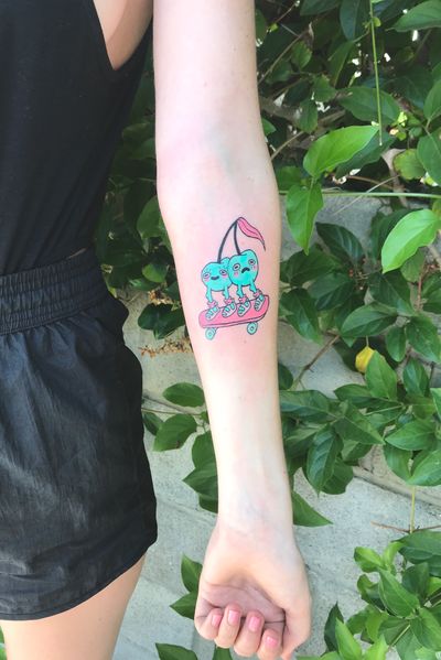 Cherry brothers #fruit #skateboarding #skate #cherries #cute #pink #aqua