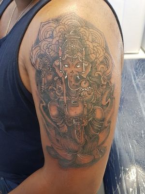 Indian Elephant Tattoo, black & grey realism style