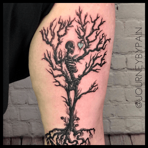 A black and grey skeleton tree i did for a friend :) #blackandgrey #miami #skeletontattoo #neotraditional #custom